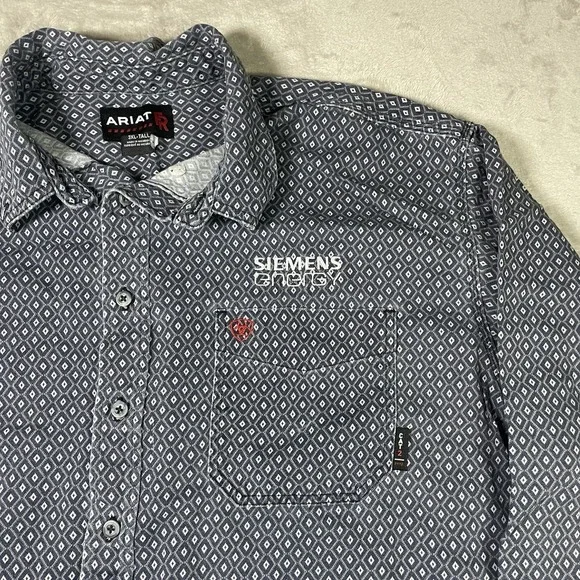 Ariat FR Button Down Shirt Khaki Tan Mens 3XL Tall Long Sleeve CAT2 Workwear - Picture 4 of 11